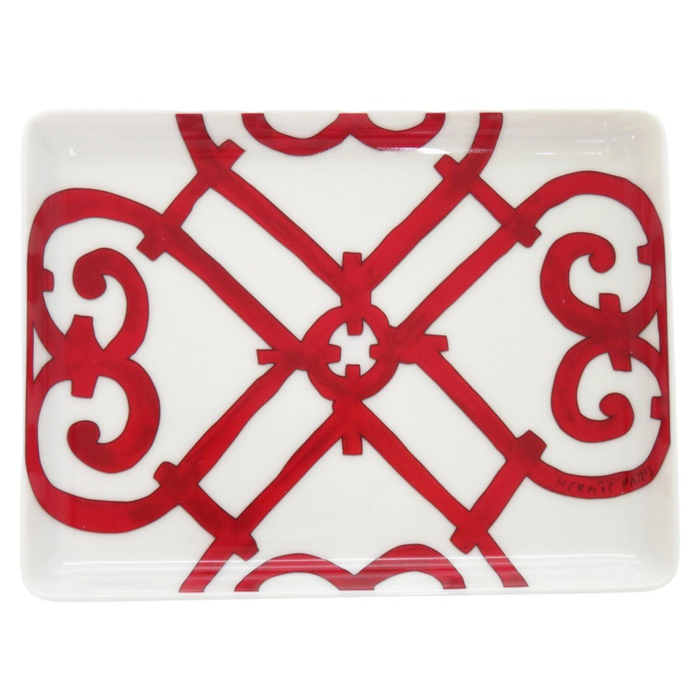 未使用品 エルメス トレイ Balcon Du Guadalquivir ガダルキヴィール 陶器/陶器 レッド トレイ 皿 赤 0333【中古】HERMES
