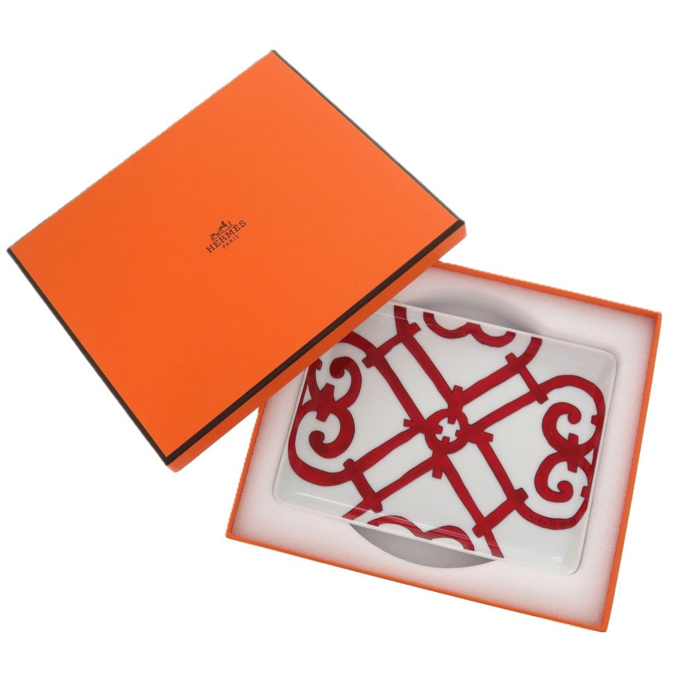 未使用品 エルメス トレイ Balcon Du Guadalquivir ガダルキヴィール 陶器/陶器 レッド トレイ 皿 赤 0333【中古】HERMES