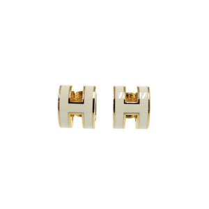 未使用 エルメス ポップアッシュ ミニ メタル ホワイト ゴールド ピアス 白 0339【中古】HERMES