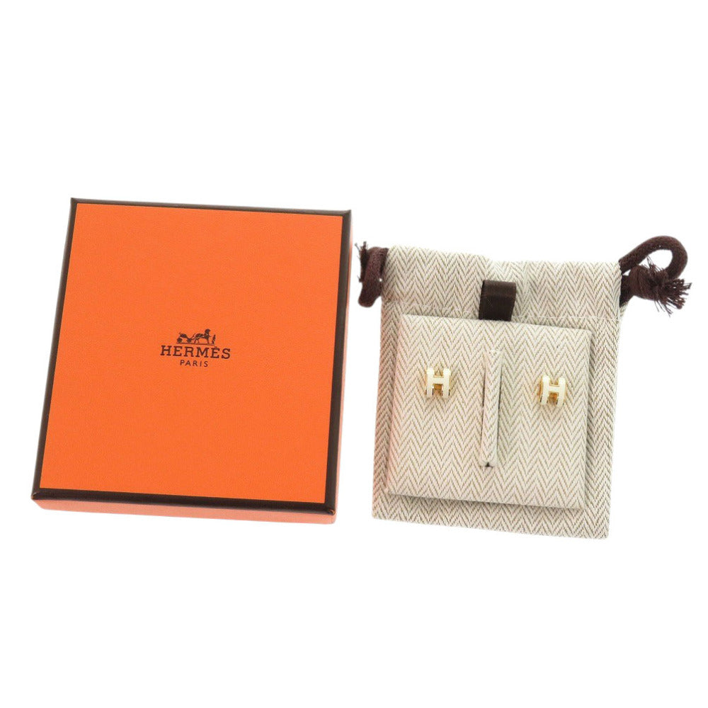 未使用 エルメス ポップアッシュ ミニ メタル ホワイト ゴールド ピアス 白 0339【中古】HERMES