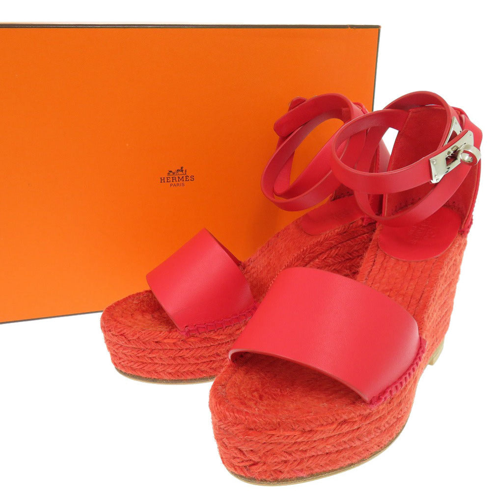 美品 エルメス エスパドリーユ ティポリ ウェッジソール ケリー金具 サイズ35 レザー レッド サンダル 0360【中古】HERMES