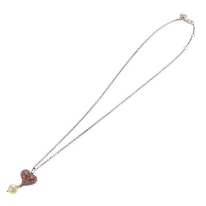 ミュウミュウ ハートデザイン シルバー925 ラインストーン フェイクパール シルバー ピンク ネックレス 0361【中古】MIUMIU