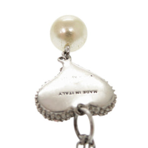 ミュウミュウ ハートデザイン シルバー925 ラインストーン フェイクパール シルバー ピンク ネックレス 0361【中古】MIUMIU