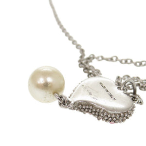 ミュウミュウ ハートデザイン シルバー925 ラインストーン フェイクパール シルバー ピンク ネックレス 0361【中古】MIUMIU