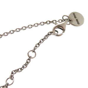 ミュウミュウ ハートデザイン シルバー925 ラインストーン フェイクパール シルバー ピンク ネックレス 0361【中古】MIUMIU