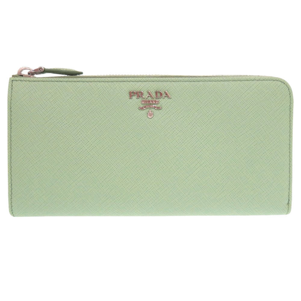 新品同様 プラダ サフィアーノ グリーン L字ファスナー 長財布 0372【中古】PRADA