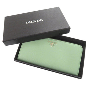 新品同様 プラダ サフィアーノ グリーン L字ファスナー 長財布 0372【中古】PRADA