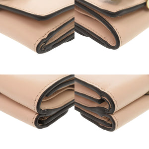 美品 クロエ アルファベット レザー セメントピンク 三つ折り財布 ピンクベージュ 0378【中古】Chloe
