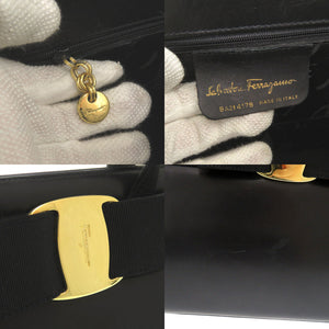 美品 サルヴァトーレフェラガモ ヴァラ BA214178 レザー ブラック ハンドバッグ 黒 0399【中古】Salvatore Ferragamo
