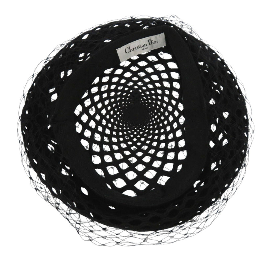 美品 クリスチャンディオール チュール付き ベレー帽 レース 帽子 コットン ブラック 0402【中古】Christian Dior