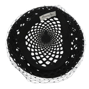 美品 クリスチャンディオール チュール付き ベレー帽 レース 帽子 コットン ブラック 0402【中古】Christian Dior