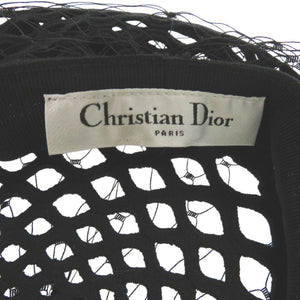 美品 クリスチャンディオール チュール付き ベレー帽 レース 帽子 コットン ブラック 0402【中古】Christian Dior