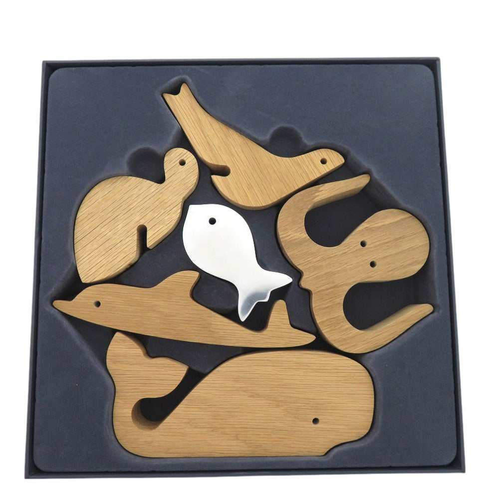 新品同様 ジョージジェンセン アルフレド アクアマリン ALFREDO AQUAMARINE オブジェ 海洋生物 積み木 インテリア ペーパーウェイト オーク アルミニウム ベージュ 0403【中古】Georg Jensen