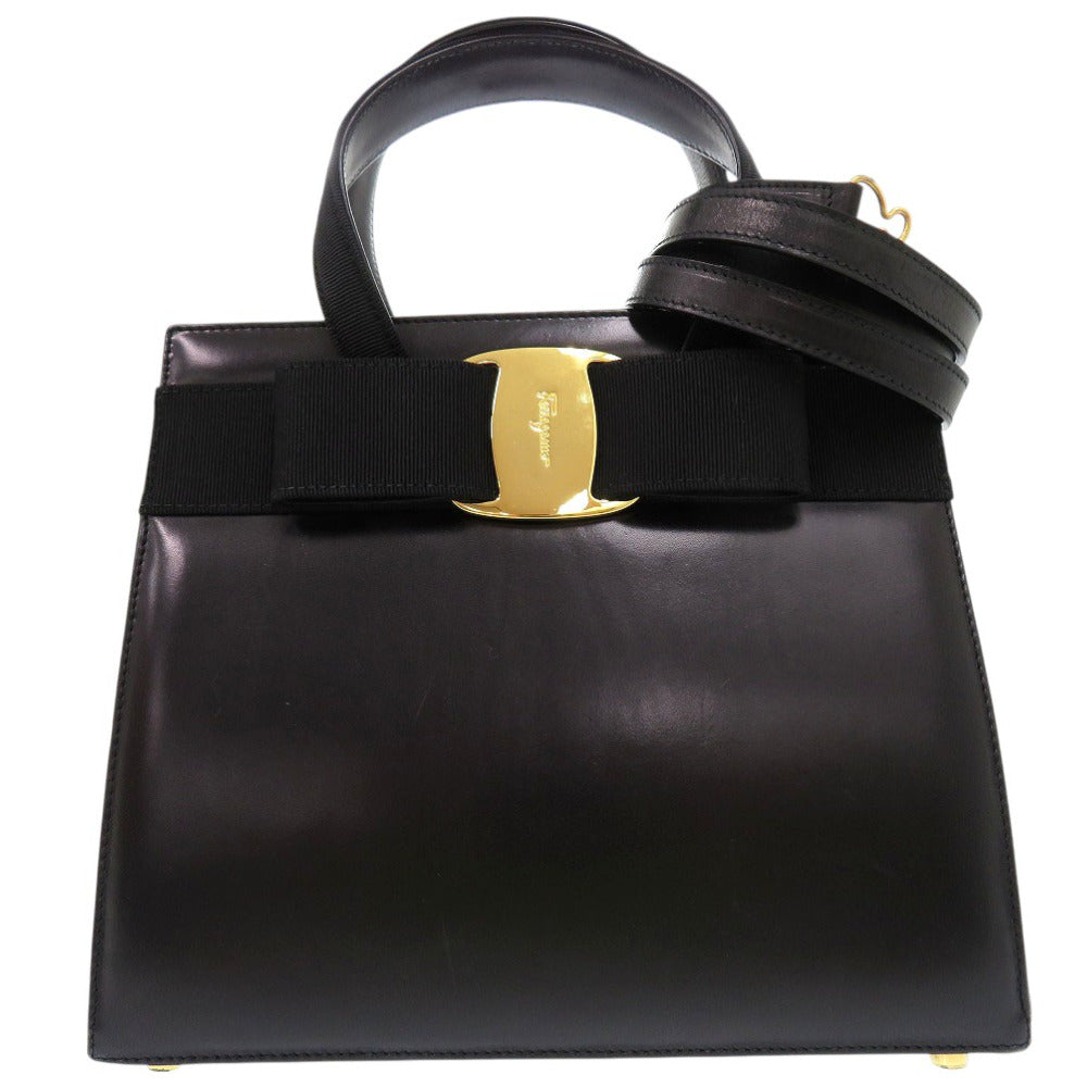 サルヴァトーレフェラガモ ヴァラリボン 2way ハンドバッグ ショルダーバッグ BA214178 レザー ブラック 0404【中古】Salvatore Ferragamo