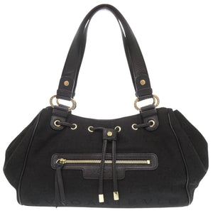 ブルガリ ロゴマニア キャンバス レザー ブラック ハンドバッグ トートバッグ 黒 0406【中古】BVLGARI