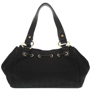 ブルガリ ロゴマニア キャンバス レザー ブラック ハンドバッグ トートバッグ 黒 0406【中古】BVLGARI