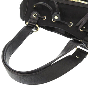 ブルガリ ロゴマニア キャンバス レザー ブラック ハンドバッグ トートバッグ 黒 0406【中古】BVLGARI