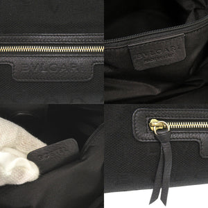 ブルガリ ロゴマニア キャンバス レザー ブラック ハンドバッグ トートバッグ 黒 0406【中古】BVLGARI