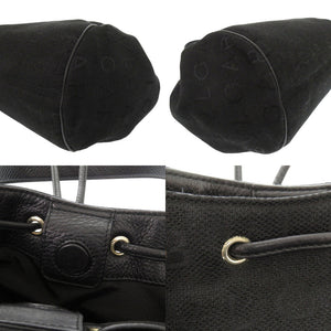 ブルガリ ロゴマニア キャンバス レザー ブラック ハンドバッグ トートバッグ 黒 0406【中古】BVLGARI