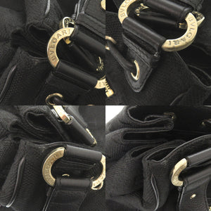 ブルガリ ロゴマニア キャンバス レザー ブラック ハンドバッグ トートバッグ 黒 0406【中古】BVLGARI