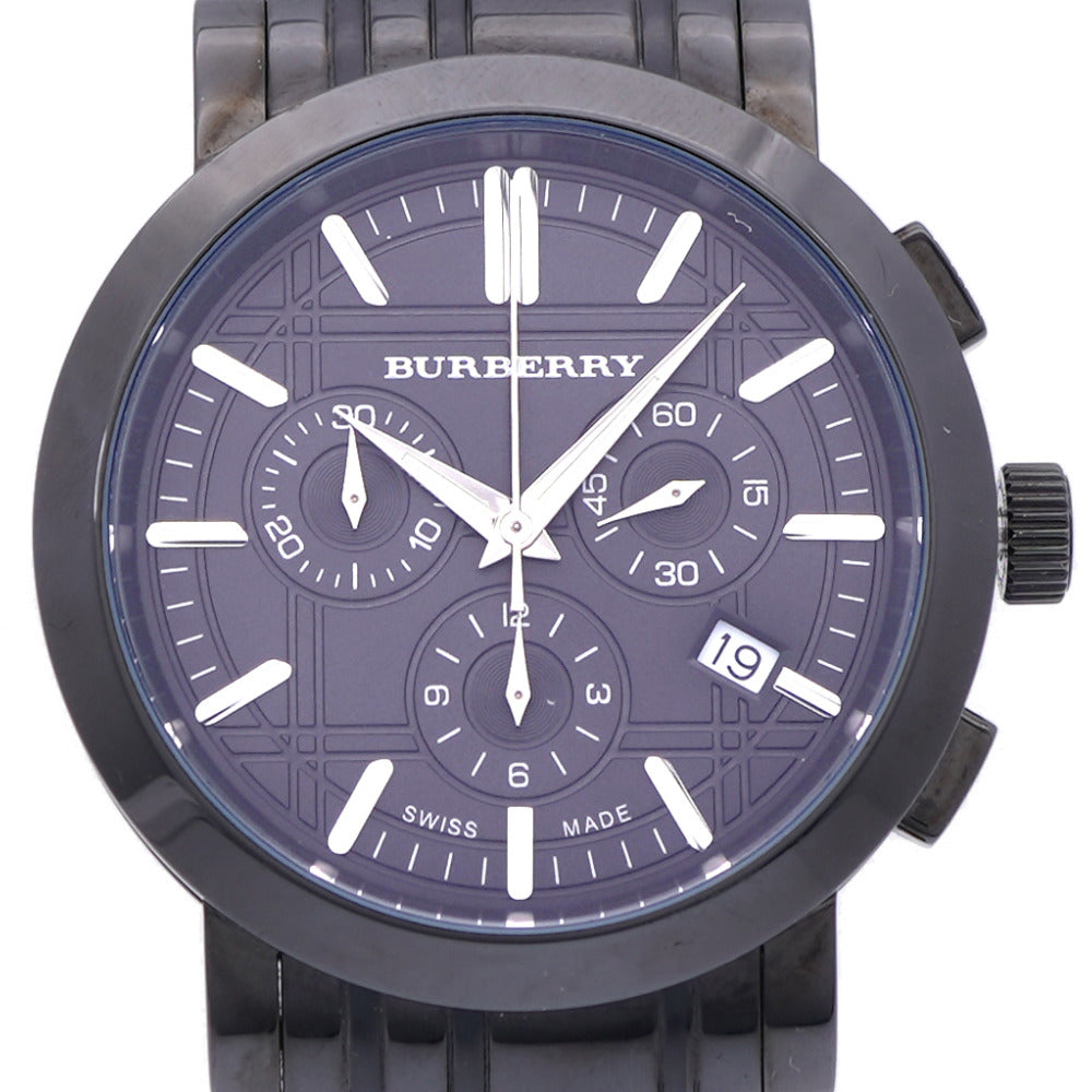 美品 バーバリー クロノグラフ BU1373 クオーツ 腕時計 SS ブラック 黒文字盤 0408【中古】BURBERRY メンズ