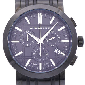 美品 バーバリー クロノグラフ BU1373 クオーツ 腕時計 SS ブラック 黒文字盤 0408【中古】BURBERRY メンズ