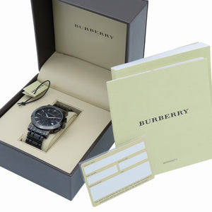美品 バーバリー クロノグラフ BU1373 クオーツ 腕時計 SS ブラック 黒文字盤 0408【中古】BURBERRY メンズ
