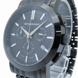 美品 バーバリー クロノグラフ BU1373 クオーツ 腕時計 SS ブラック 黒文字盤 0408【中古】BURBERRY メンズ