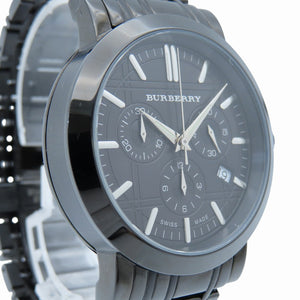 美品 バーバリー クロノグラフ BU1373 クオーツ 腕時計 SS ブラック 黒文字盤 0408【中古】BURBERRY メンズ