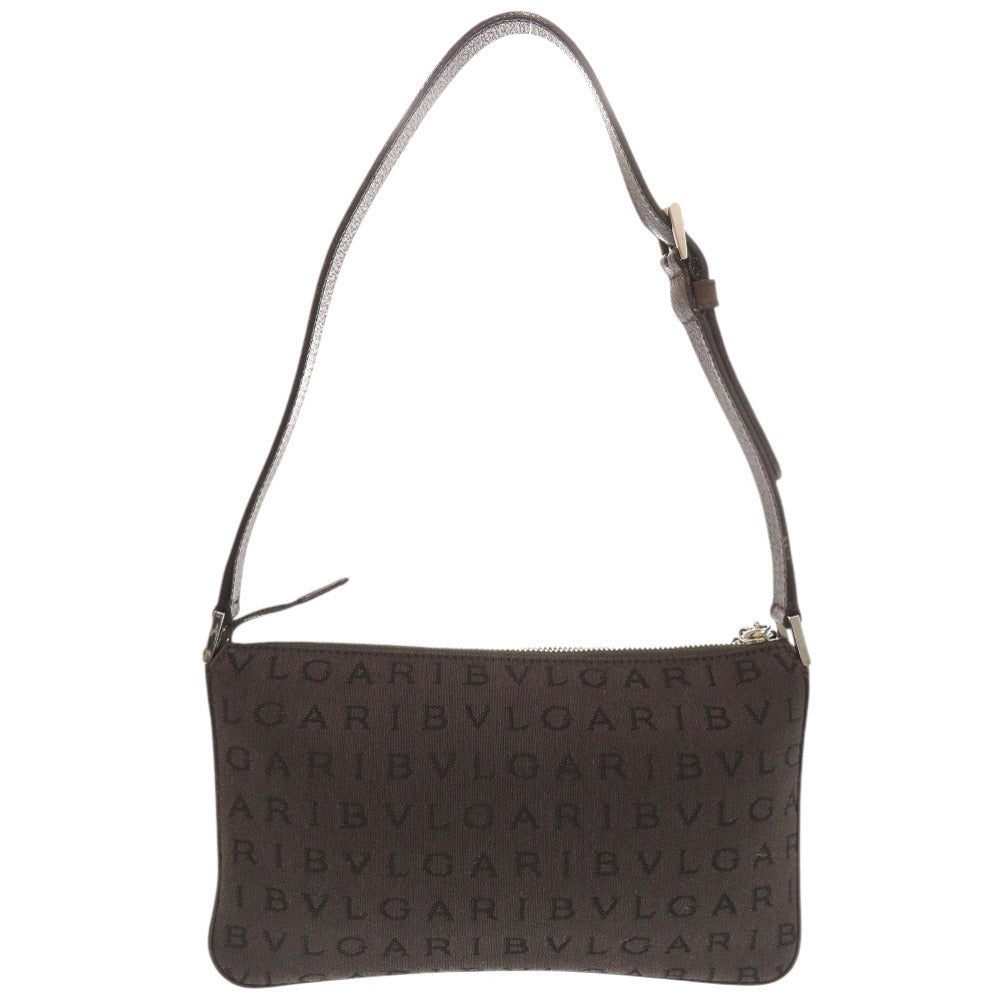 美品 ブルガリ ロゴマニア キャンバス レザー ブラウン アクセサリーポーチ ショルダーバッグ 0428【中古】BVLGARI