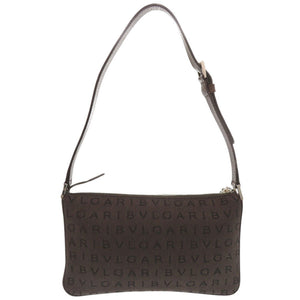 美品 ブルガリ ロゴマニア キャンバス レザー ブラウン アクセサリーポーチ ショルダーバッグ 0428【中古】BVLGARI