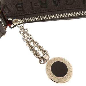 美品 ブルガリ ロゴマニア キャンバス レザー ブラウン アクセサリーポーチ ショルダーバッグ 0428【中古】BVLGARI