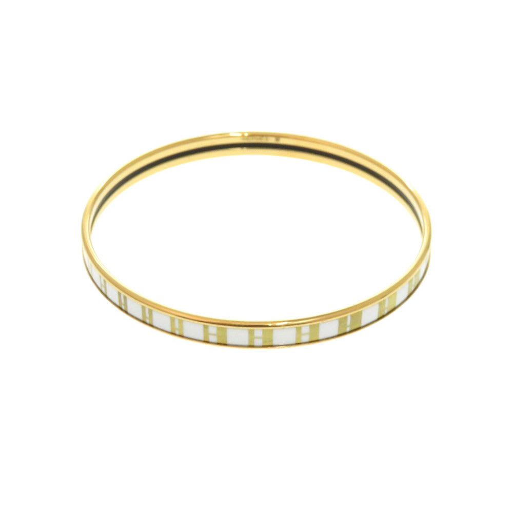 美品 エルメス エクストラファン Hモチーフ メタル ゴールド ホワイト バングル ブレスレット 0430【中古】HERMES