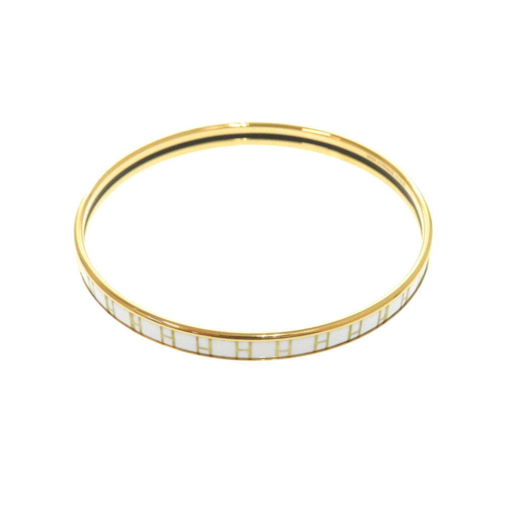 美品 エルメス エクストラファン Hモチーフ メタル ゴールド ホワイト バングル ブレスレット 0430【中古】HERMES