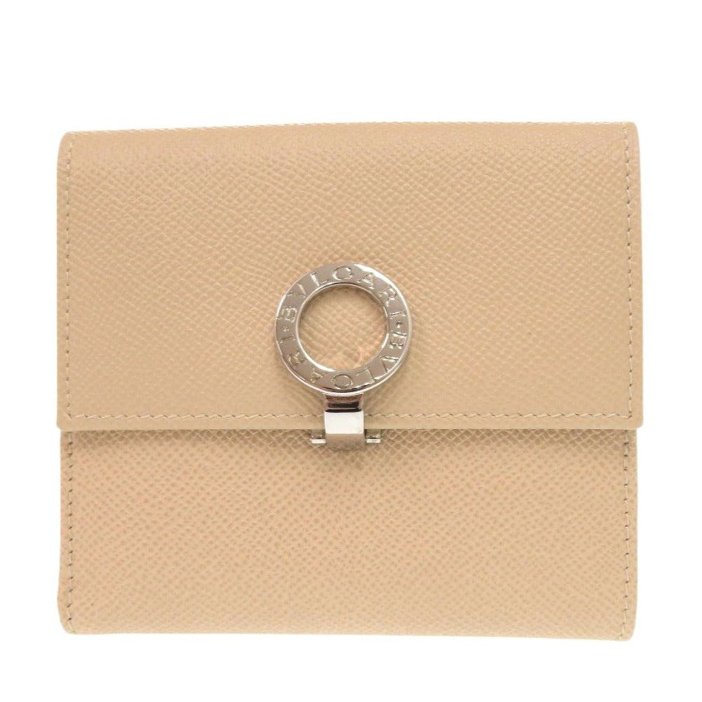 新品同様 ブルガリ 23273 ブルガリブルガリ ロゴクリップ コンパクトウォレット レザー ベージュ 三つ折り財布 0431【中古】BVLGARI