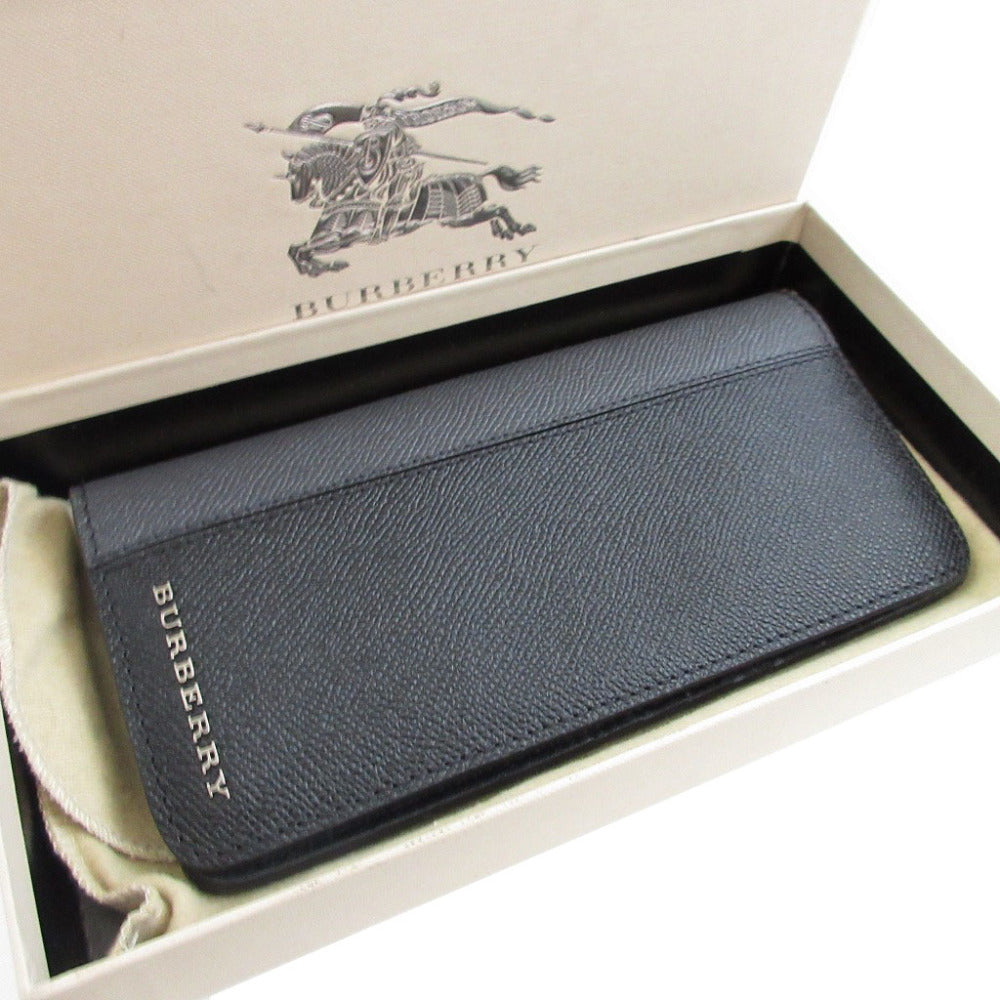 新品同様 バーバリー レザー ブラック 黒 メンズ 2つ折り長財布 財布 0432【中古】BURBERRY