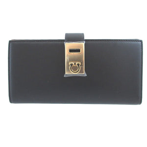 新品同様 サルヴァトーレ フェラガモ ガンチーニ レザー ブラック 黒 ピンク 2つ折り長財布 財布 0438【中古】Salvatore