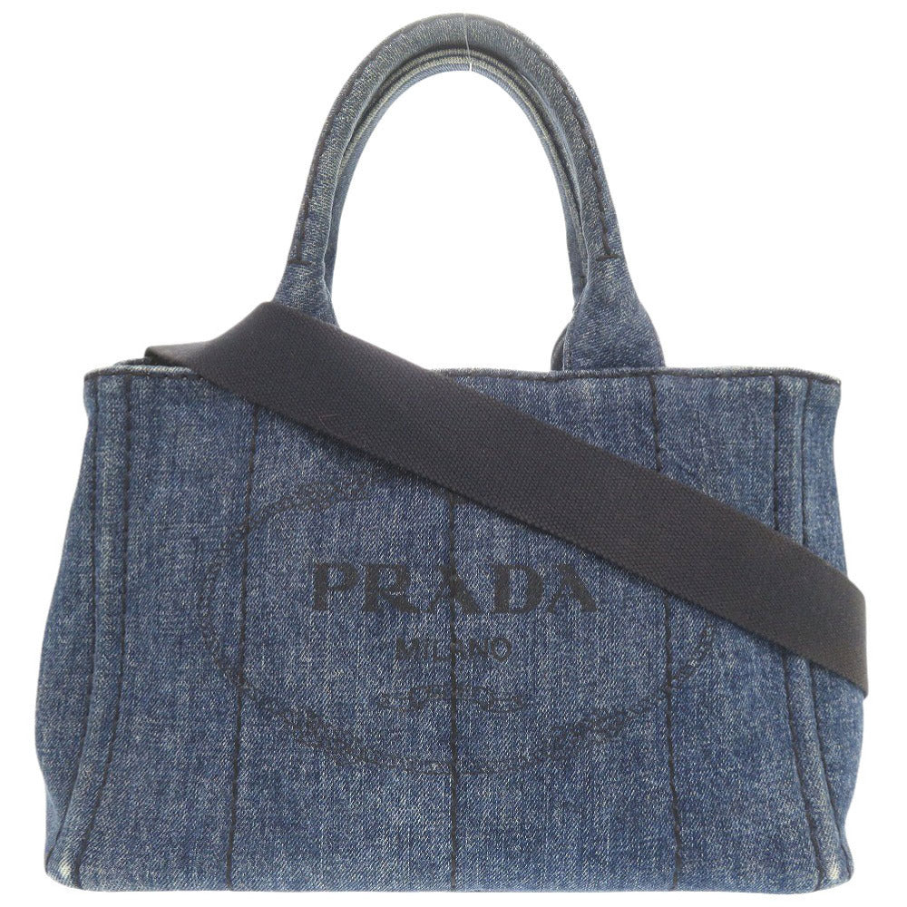 プラダ カナパ デニム ブルー 2WAY ショルダーバッグ トートバッグ ハンドバッグ 0440【中古】PRADA