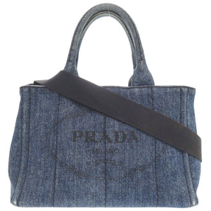 プラダ カナパ デニム ブルー 2WAY ショルダーバッグ トートバッグ ハンドバッグ 0440【中古】PRADA