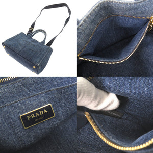 プラダ カナパ デニム ブルー 2WAY ショルダーバッグ トートバッグ ハンドバッグ 0440【中古】PRADA