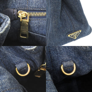 プラダ カナパ デニム ブルー 2WAY ショルダーバッグ トートバッグ ハンドバッグ 0440【中古】PRADA