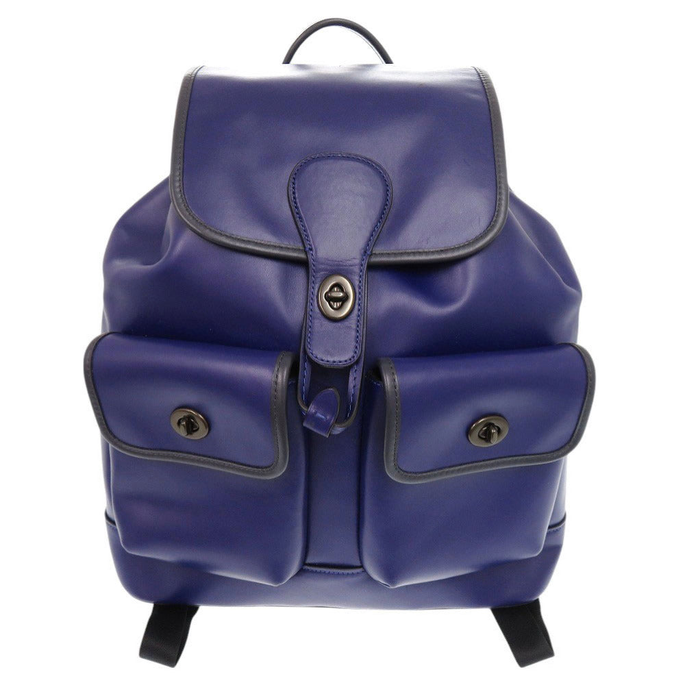 美品 コーチ M2021-C2902 レザー ブルー リュック デイパック 0442【中古】COACH メンズ