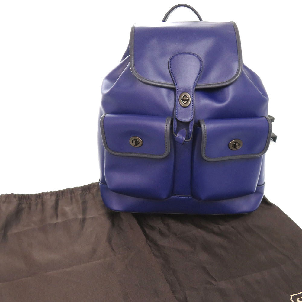 美品 コーチ M2021-C2902 レザー ブルー リュック デイパック 0442【中古】COACH メンズ