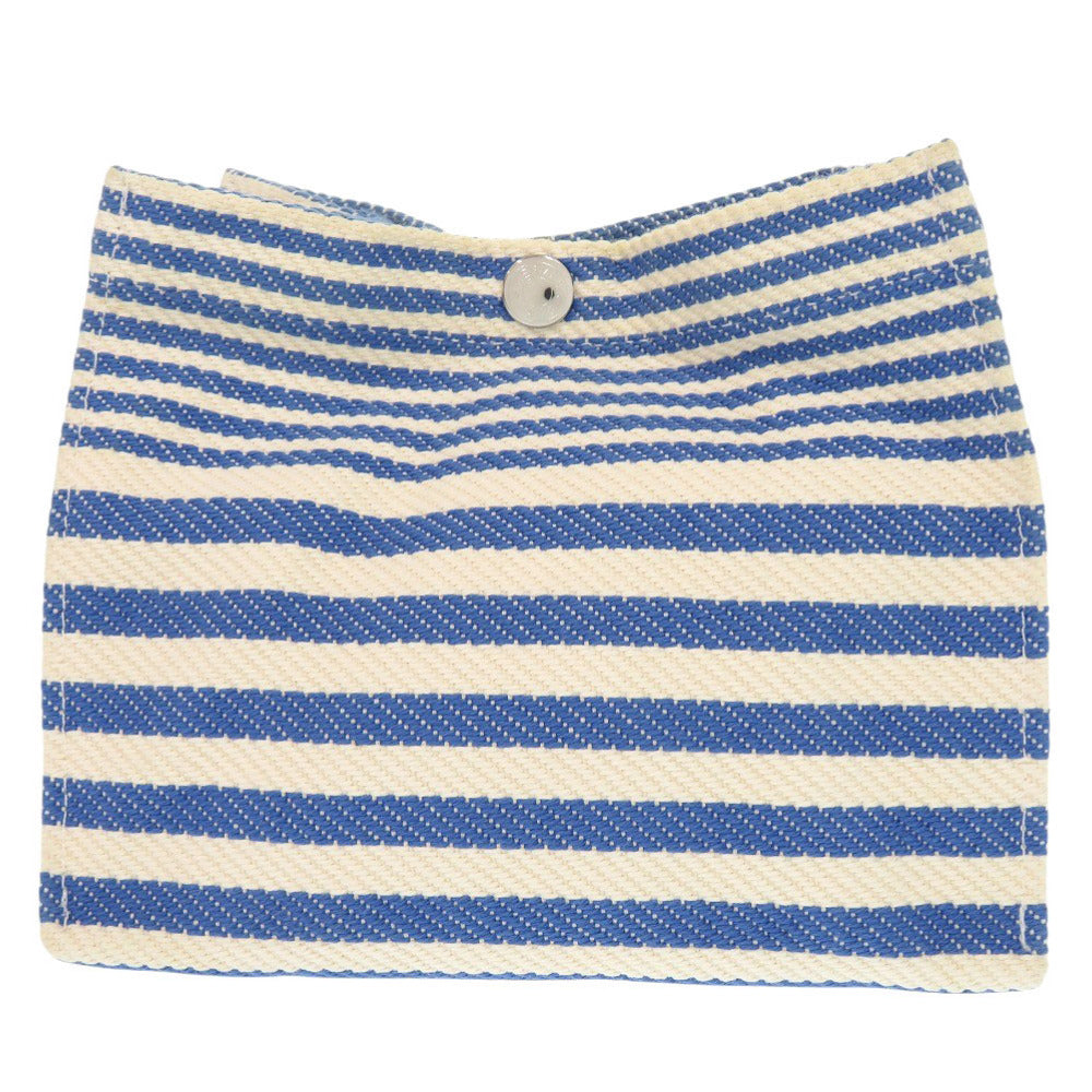 美品 エルメス ストライプ コットン アイボリー ブルー ポーチ 0453【中古】HERMES