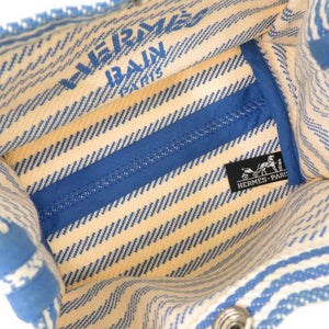 美品 エルメス ストライプ コットン アイボリー ブルー ポーチ 0453【中古】HERMES