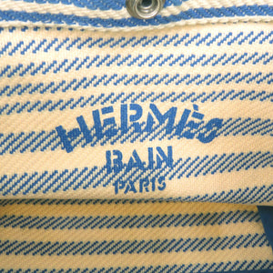 美品 エルメス ストライプ コットン アイボリー ブルー ポーチ 0453【中古】HERMES