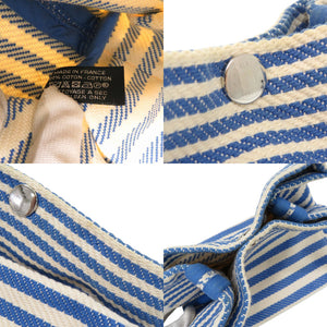 美品 エルメス ストライプ コットン アイボリー ブルー ポーチ 0453【中古】HERMES