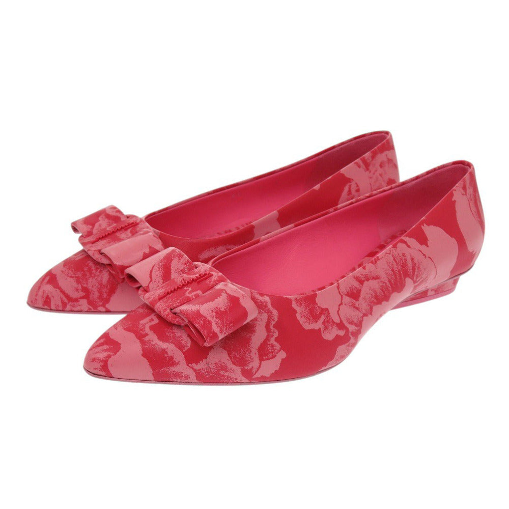 未使用 サルヴァトーレフェラガモ VIVA フラットシューズ ハイビスカス ラムスキン ピンク パンプス 0454【中古】Salvatore Ferragamo