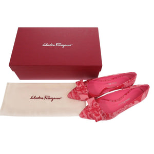 未使用 サルヴァトーレフェラガモ VIVA フラットシューズ ハイビスカス ラムスキン ピンク パンプス 0454【中古】Salvatore Ferragamo