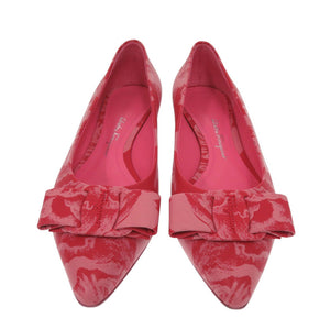 未使用 サルヴァトーレフェラガモ VIVA フラットシューズ ハイビスカス ラムスキン ピンク パンプス 0454【中古】Salvatore Ferragamo